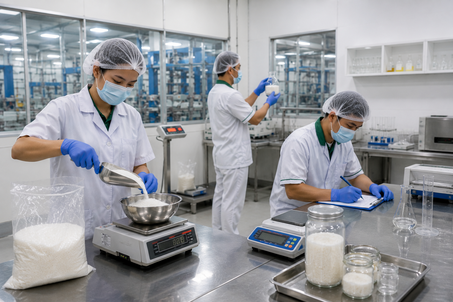 Worker performing sugar quality inspection